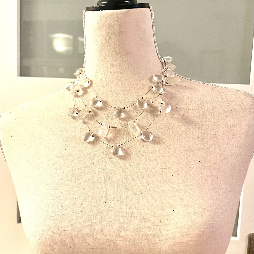 3 strand vintage necklace with white clear beads